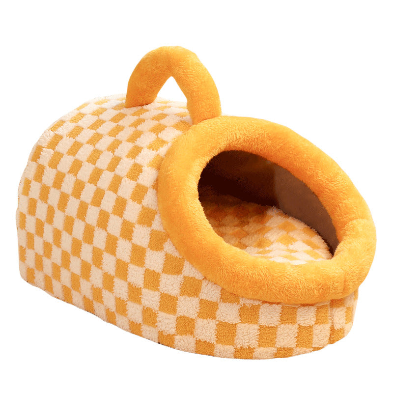 KFX-5673917 All-Season Thick and Warm Pet Sleeping Mat – Extra-Thick Carrier Nest for Dogs in Yellow/White or Gray/White Check