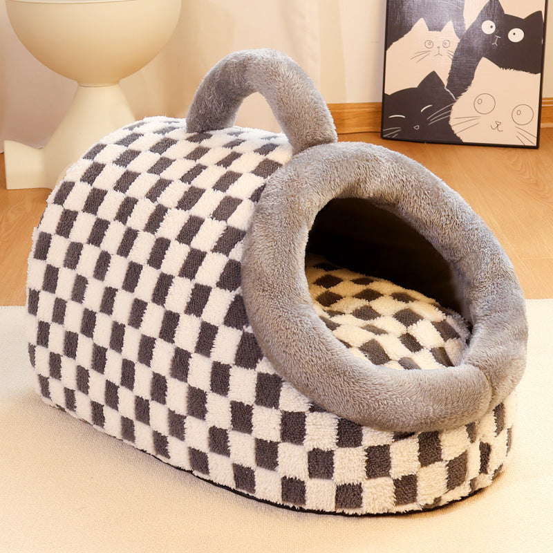 KFX-5673917 All-Season Thick and Warm Pet Sleeping Mat – Extra-Thick Carrier Nest for Dogs in Yellow/White or Gray/White Check