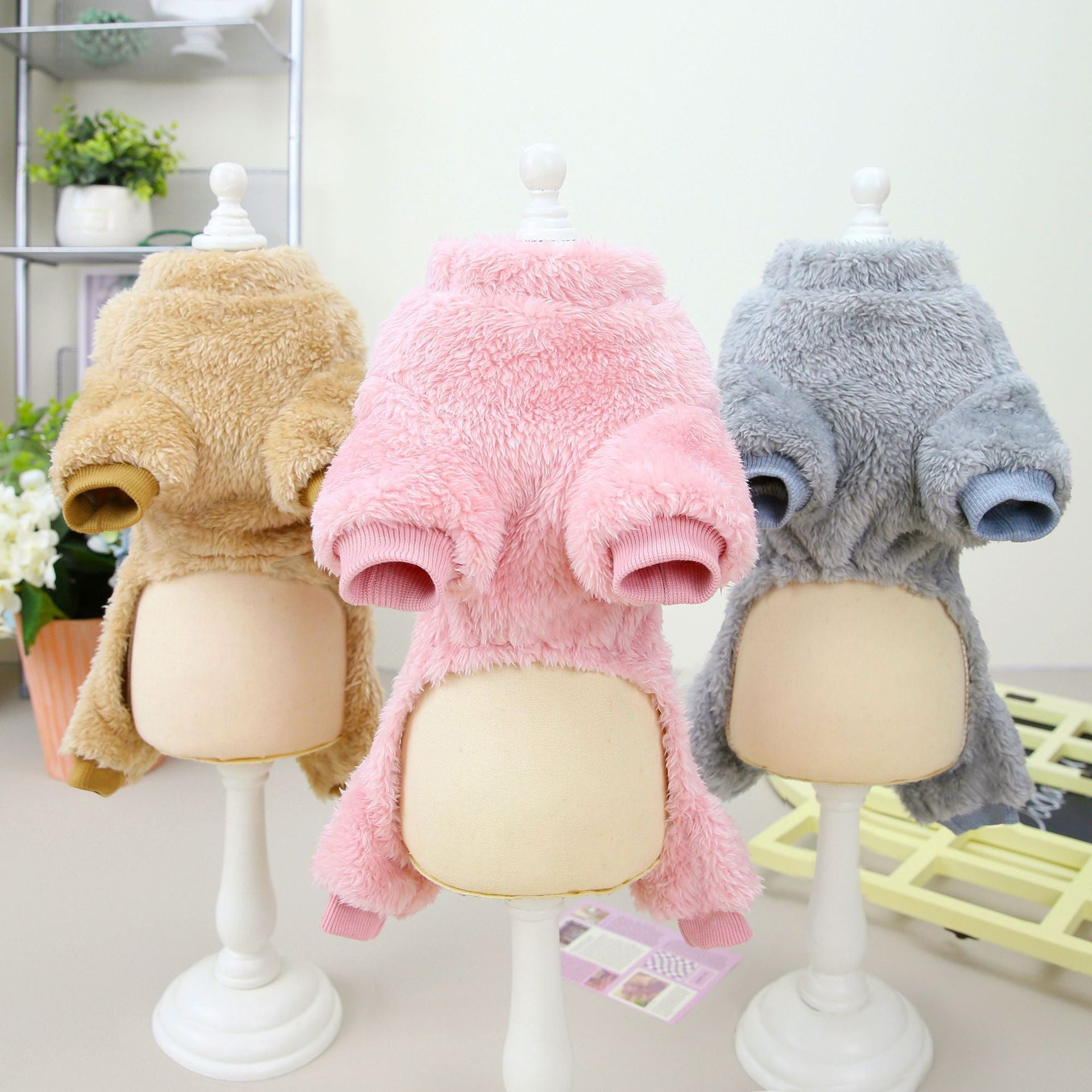 KFX-5674045 Cozy Coral Fleece Fluffy Coat for Small Dogs - Available in Brown, Pink, Gray