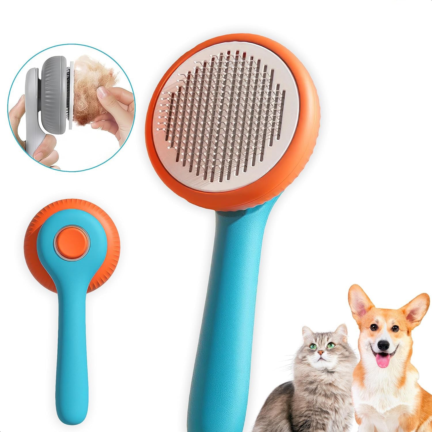 KFX-5677117 Self-Cleaning Slicker Brush for Cats and Dogs - Removes Tangled Hair and Loose Fur