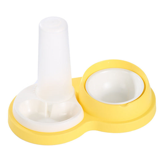 KFX-5682877 Dual Feeding Bowl for Pets with Neck Protection, Non-Slip Design, Integrated Food and Water Feeder in Ceramic and Stainless Steel, 26x12x37cm
