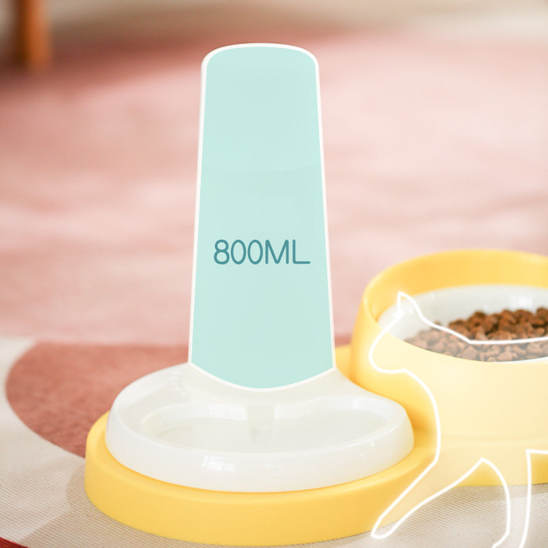 KFX-5682877 Dual Feeding Bowl for Pets with Neck Protection, Non-Slip Design, Integrated Food and Water Feeder in Ceramic and Stainless Steel, 26x12x37cm