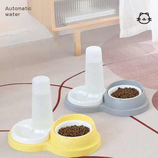 KFX-5682877 Dual Feeding Bowl for Pets with Neck Protection, Non-Slip Design, Integrated Food and Water Feeder in Ceramic and Stainless Steel, 26x12x37cm