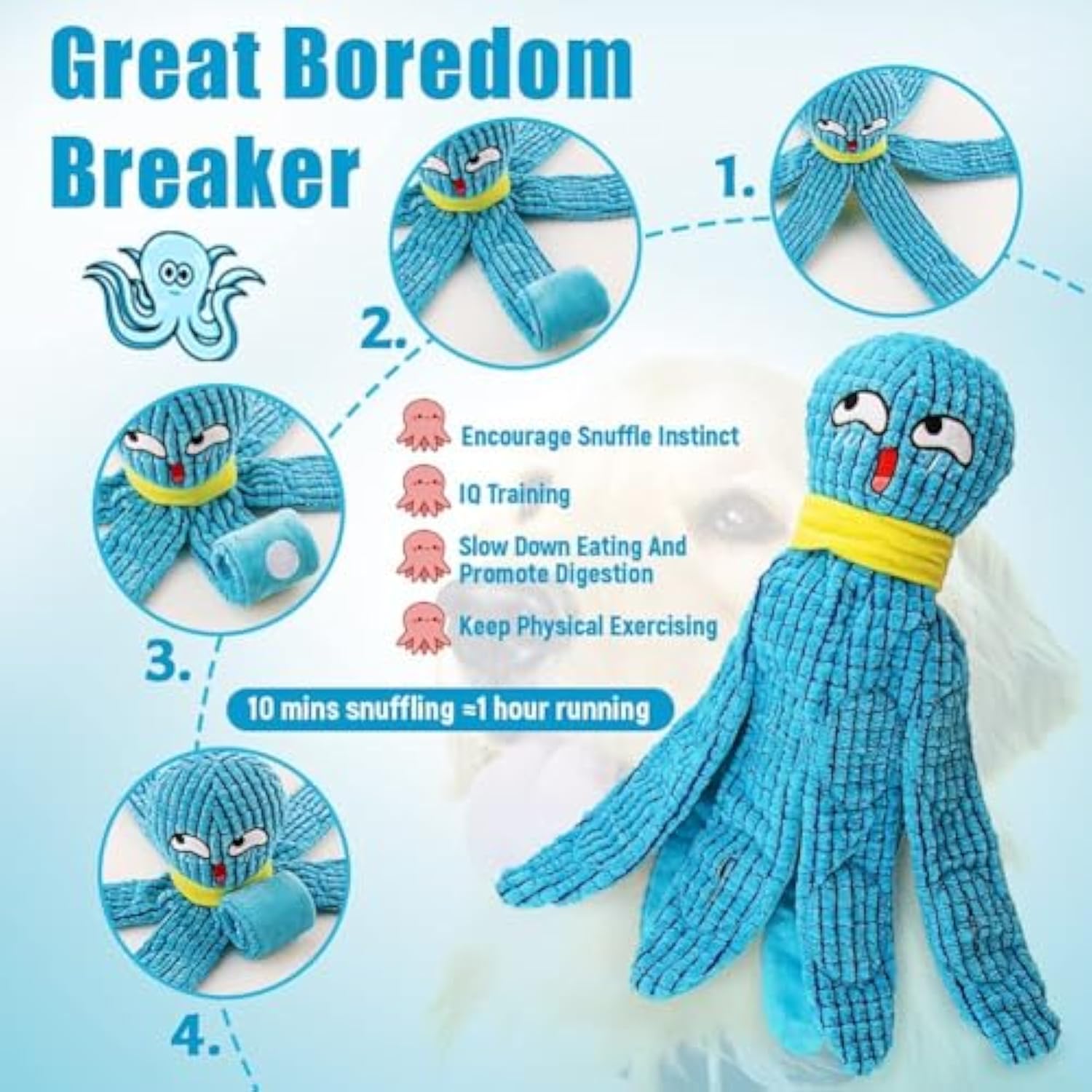 KFX-5685053 Interactive Plush Octopus Dog Toy with Squeaker and Crinkle for All Dog Sizes