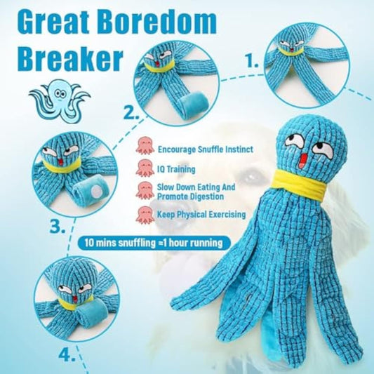KFX-5685053 Interactive Plush Octopus Dog Toy with Squeaker and Crinkle for All Dog Sizes
