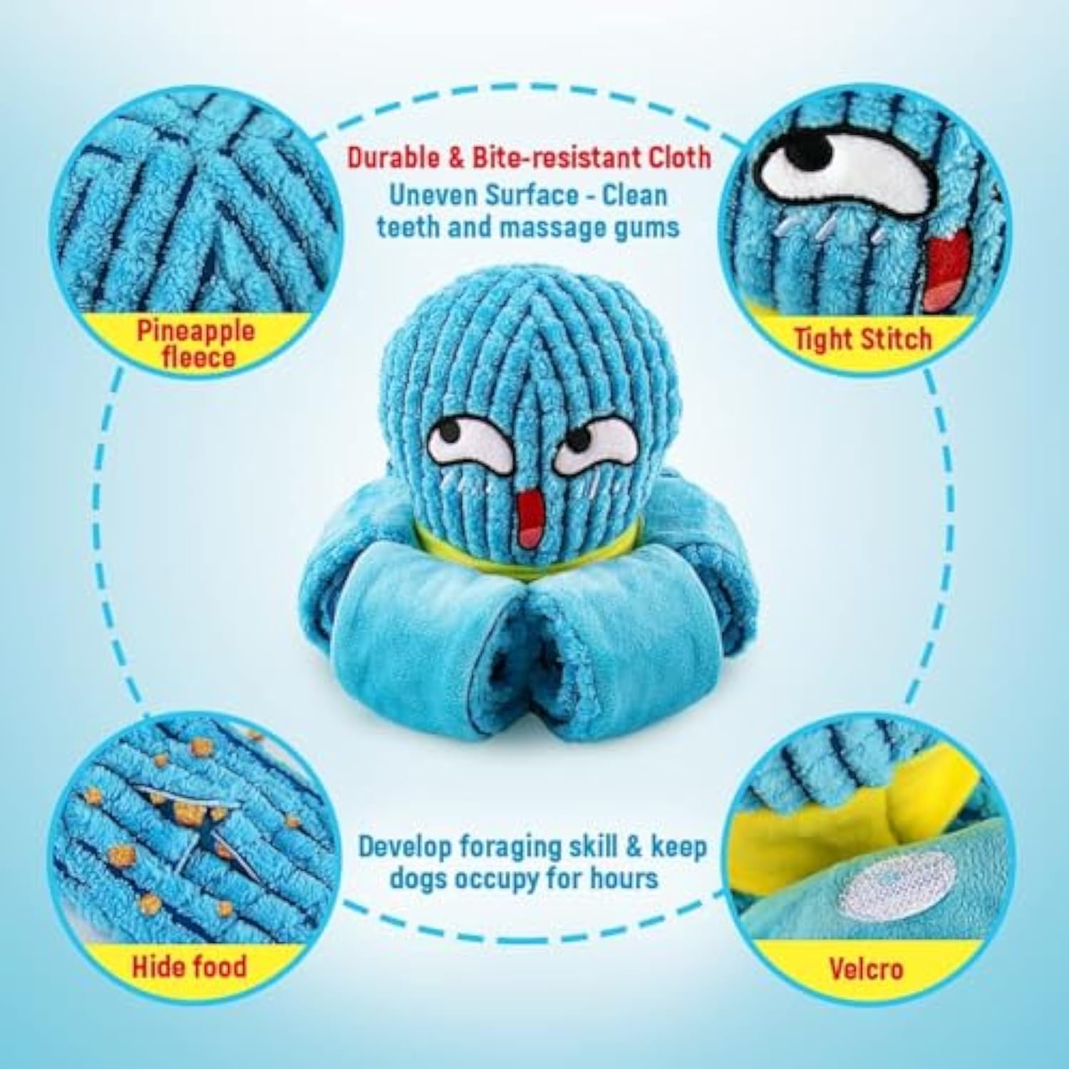 KFX-5685053 Interactive Plush Octopus Dog Toy with Squeaker and Crinkle for All Dog Sizes