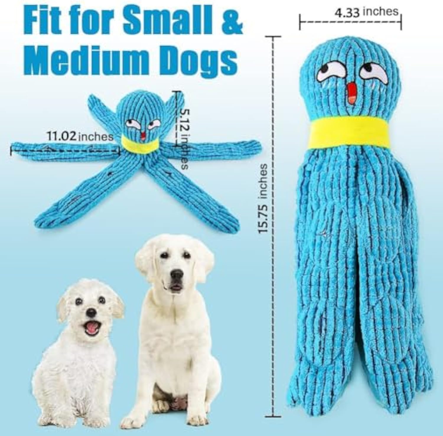 KFX-5685053 Interactive Plush Octopus Dog Toy with Squeaker and Crinkle for All Dog Sizes