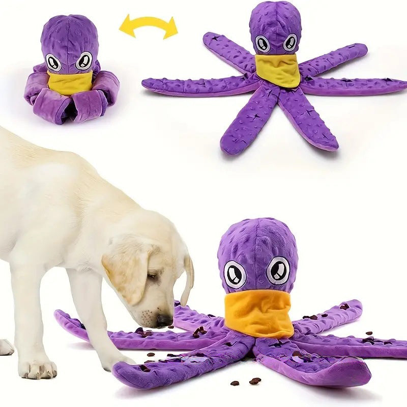 KFX-5685053 Interactive Plush Octopus Dog Toy with Squeaker and Crinkle for All Dog Sizes