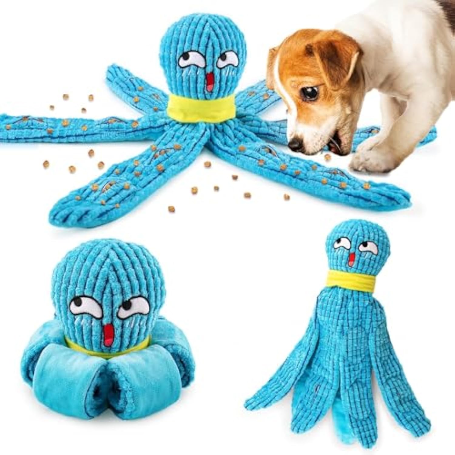 KFX-5685053 Interactive Plush Octopus Dog Toy with Squeaker and Crinkle for All Dog Sizes