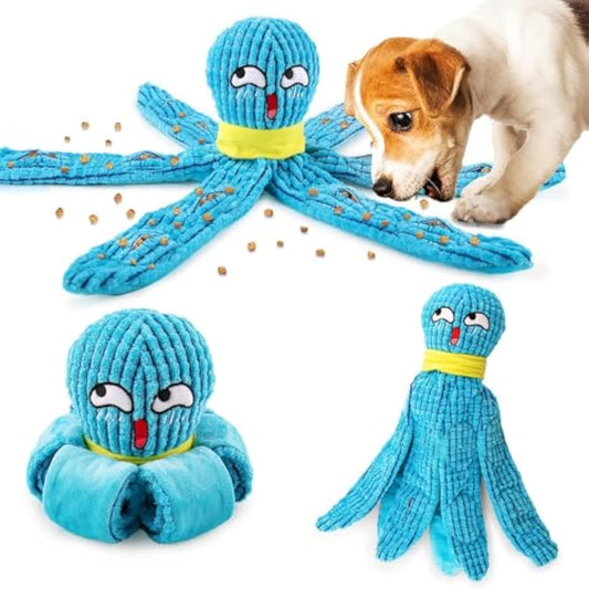 KFX-5685053 Interactive Plush Octopus Dog Toy with Squeaker and Crinkle for All Dog Sizes