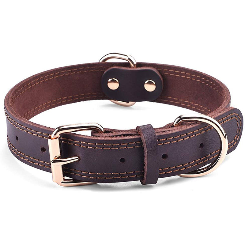 KFX-5687357 Cowhide Dog Collar in Black and Light Brown - Available in Sizes S, M, L (38-65cm)