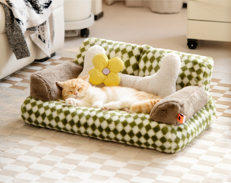 KFX-5689405 Warm Removable Washable Cat Litter Bed - Retro Diamond Design, Cloth Material, 66x37x33cm