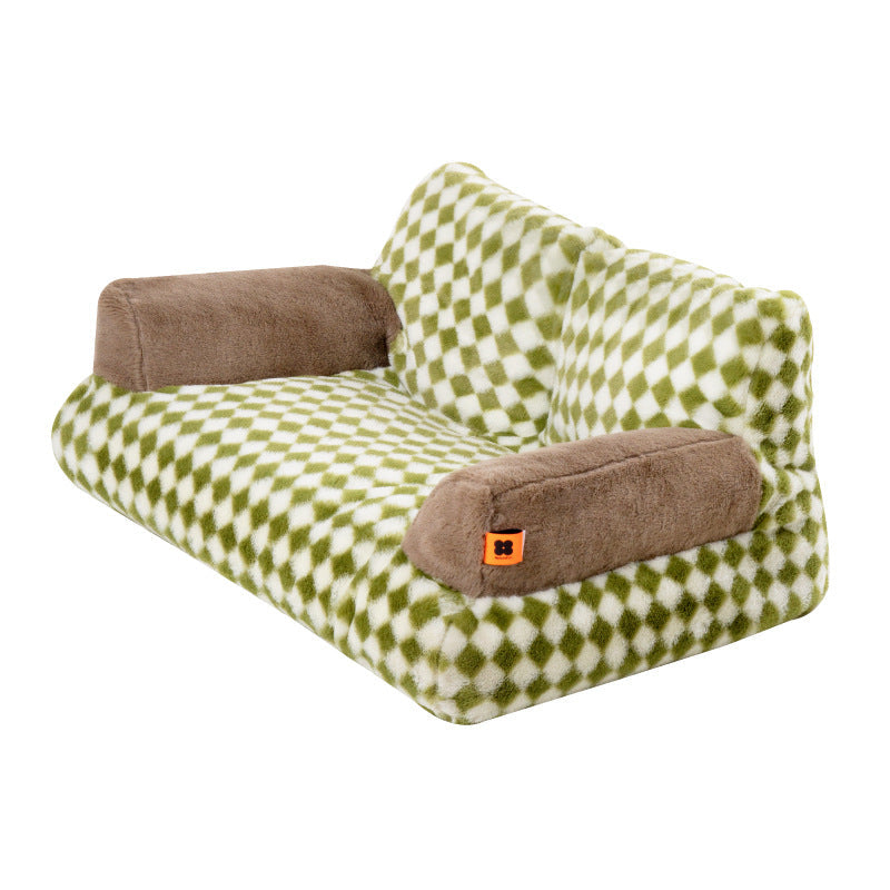 KFX-5689405 Warm Removable Washable Cat Litter Bed - Retro Diamond Design, Cloth Material, 66x37x33cm