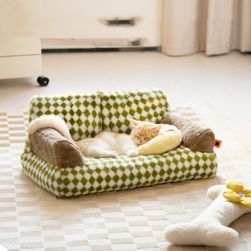 KFX-5689405 Warm Removable Washable Cat Litter Bed - Retro Diamond Design, Cloth Material, 66x37x33cm