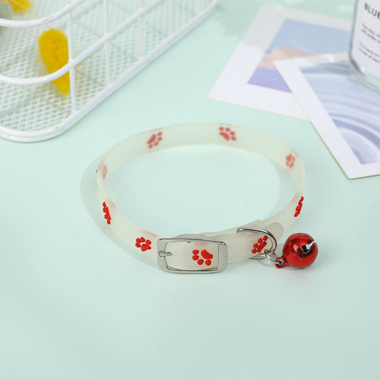 KFX-5693117 Fluorescent Silicone Cat Collar with Luminous Paw Prints in Multiple Colors