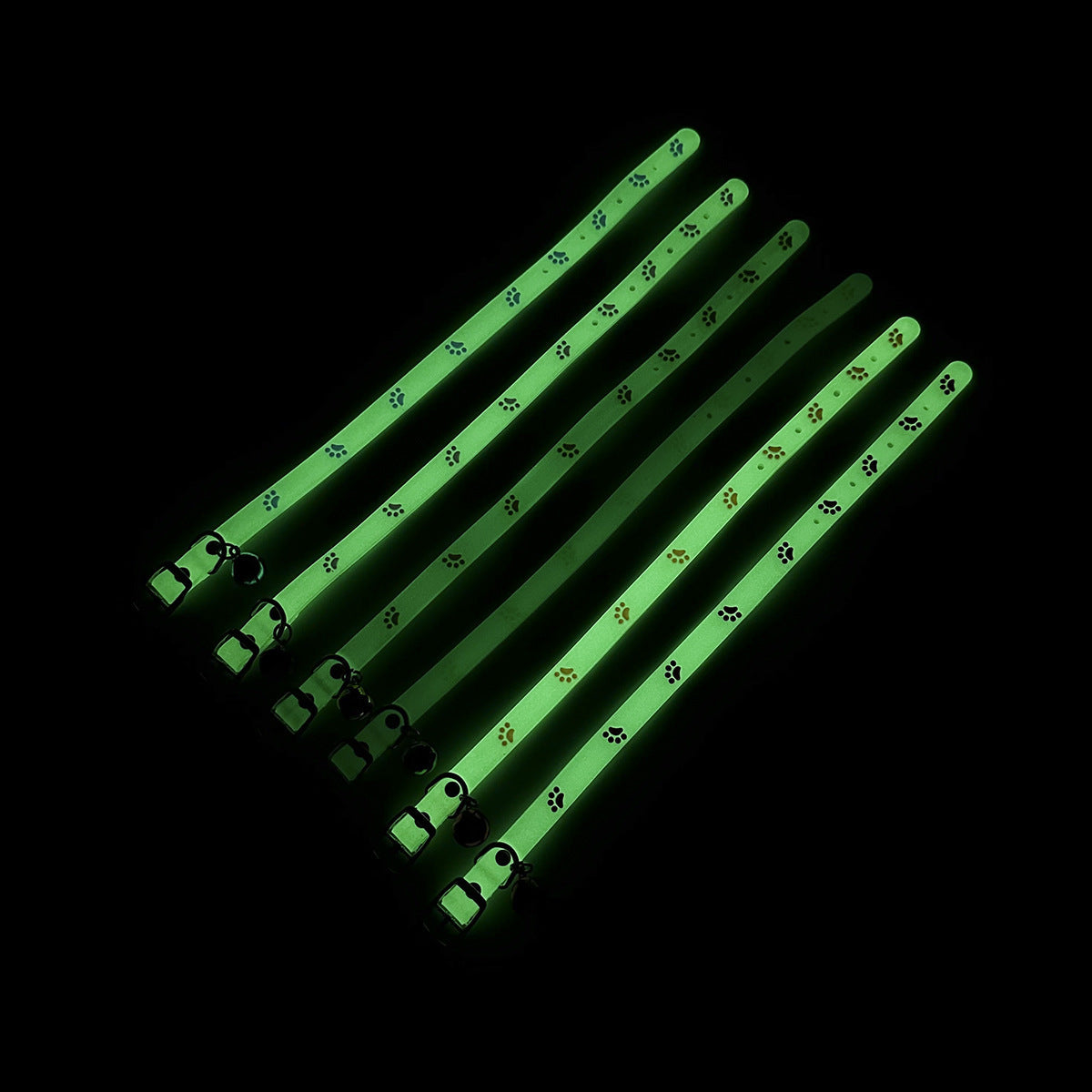 KFX-5693117 Fluorescent Silicone Cat Collar with Luminous Paw Prints in Multiple Colors