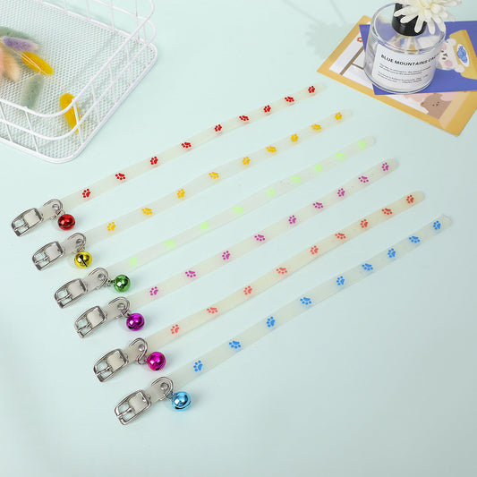 KFX-5693117 Fluorescent Silicone Cat Collar with Luminous Paw Prints in Multiple Colors
