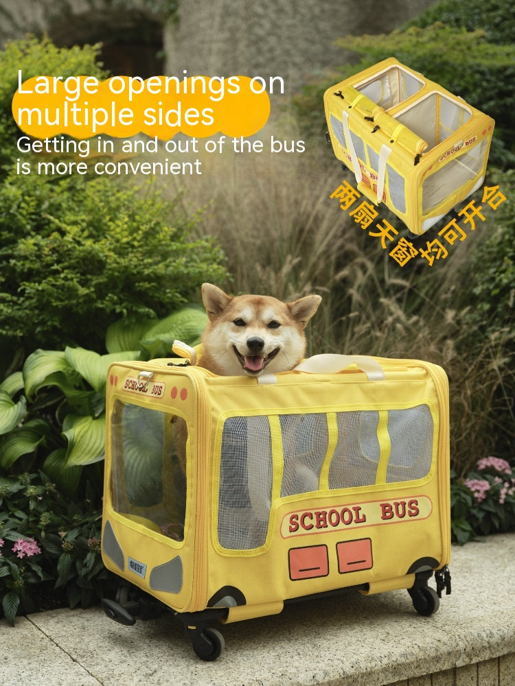 KFX-5695165 Campus Bus Pet Travel Bag for Cats and Small Dogs - Durable Oxford Fabric, Telescopic Rod, Multi-Pet Family Friendly