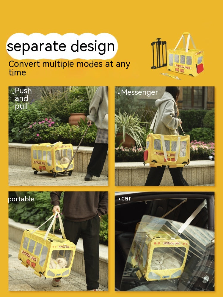 KFX-5695165 Campus Bus Pet Travel Bag for Cats and Small Dogs - Durable Oxford Fabric, Telescopic Rod, Multi-Pet Family Friendly