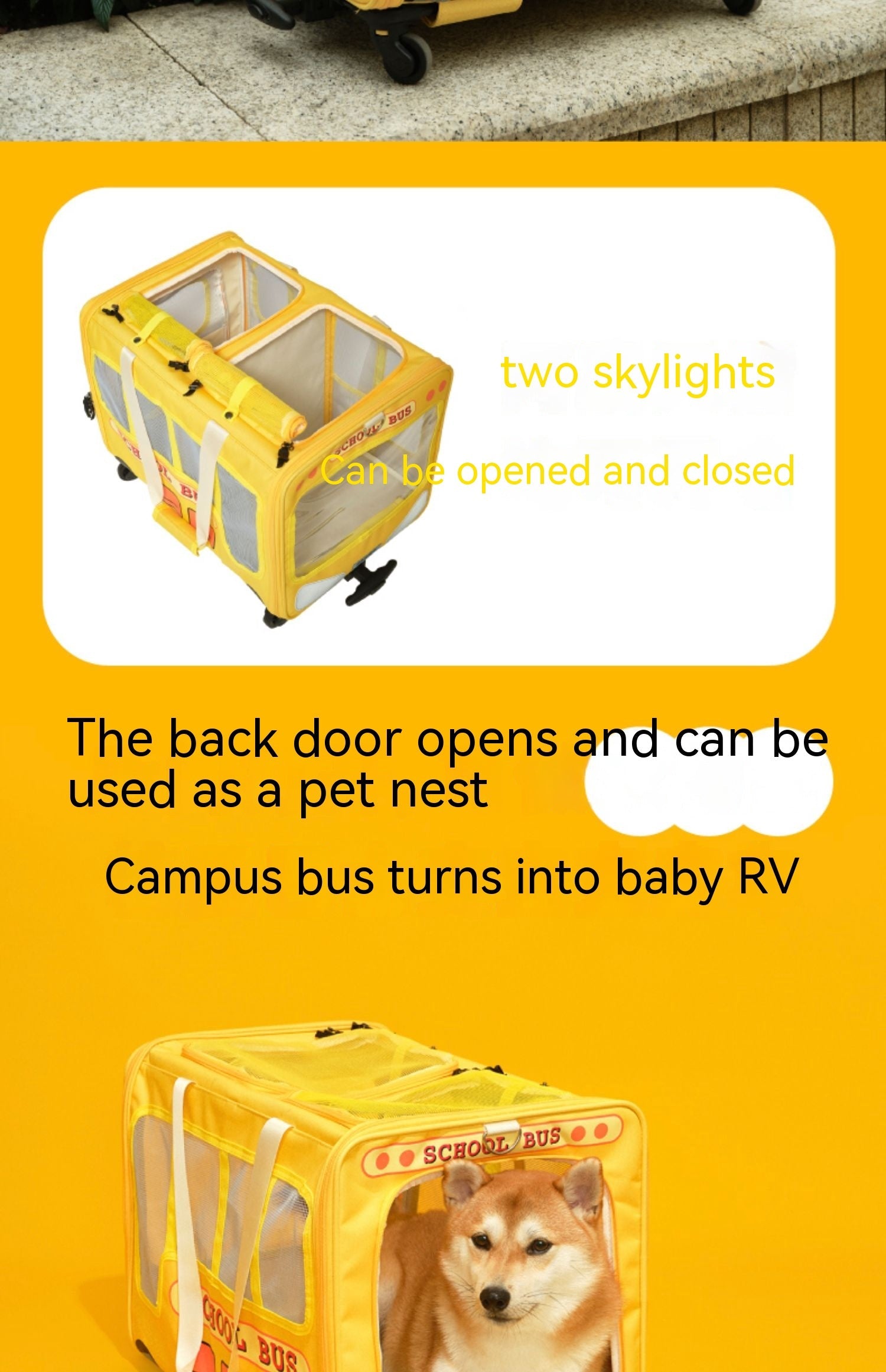 KFX-5695165 Campus Bus Pet Travel Bag for Cats and Small Dogs - Durable Oxford Fabric, Telescopic Rod, Multi-Pet Family Friendly