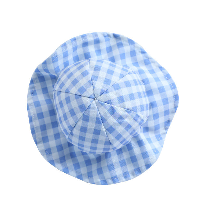 KFX-5695933 Fashionable Pet Sun Hat in Plaid Design - Casual Polyester for Small to Medium Dogs