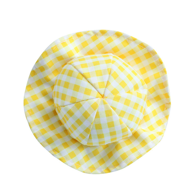 KFX-5695933 Fashionable Pet Sun Hat in Plaid Design - Casual Polyester for Small to Medium Dogs