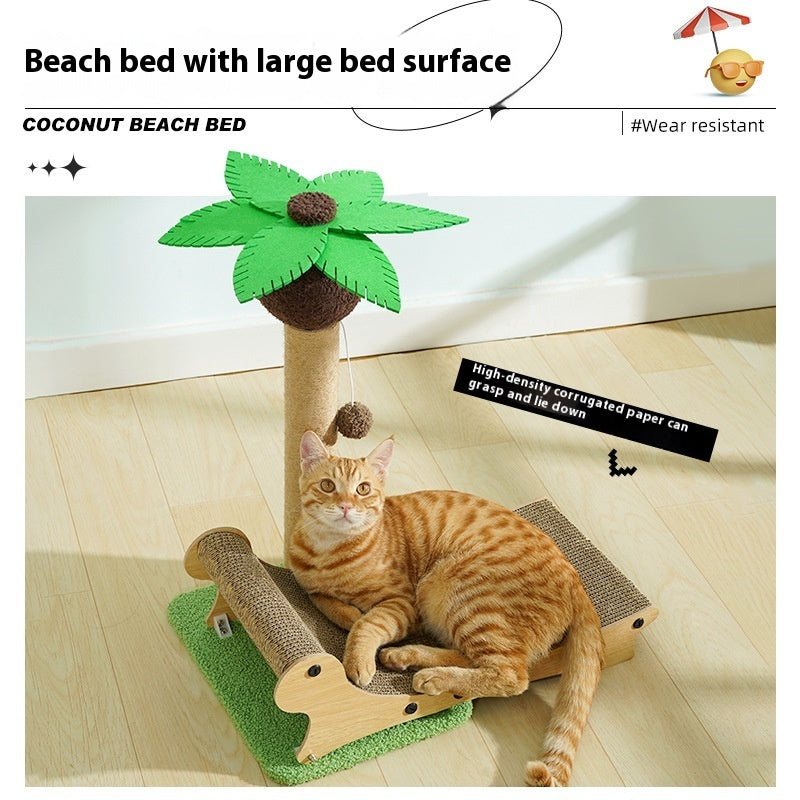 KFX-5696189 Multifunctional Wooden Cat Beach Chair with Scratch Board and Chamfered Design