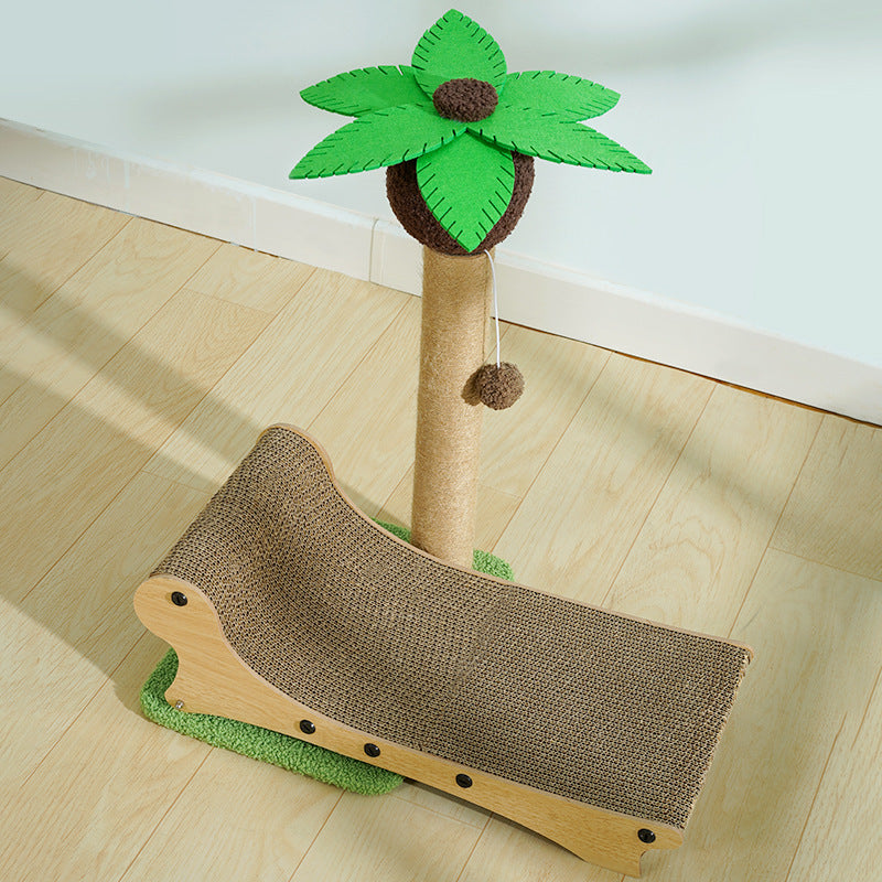 KFX-5696189 Multifunctional Wooden Cat Beach Chair with Scratch Board and Chamfered Design