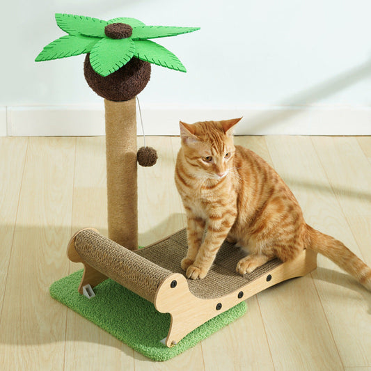 KFX-5696189 Multifunctional Wooden Cat Beach Chair with Scratch Board and Chamfered Design