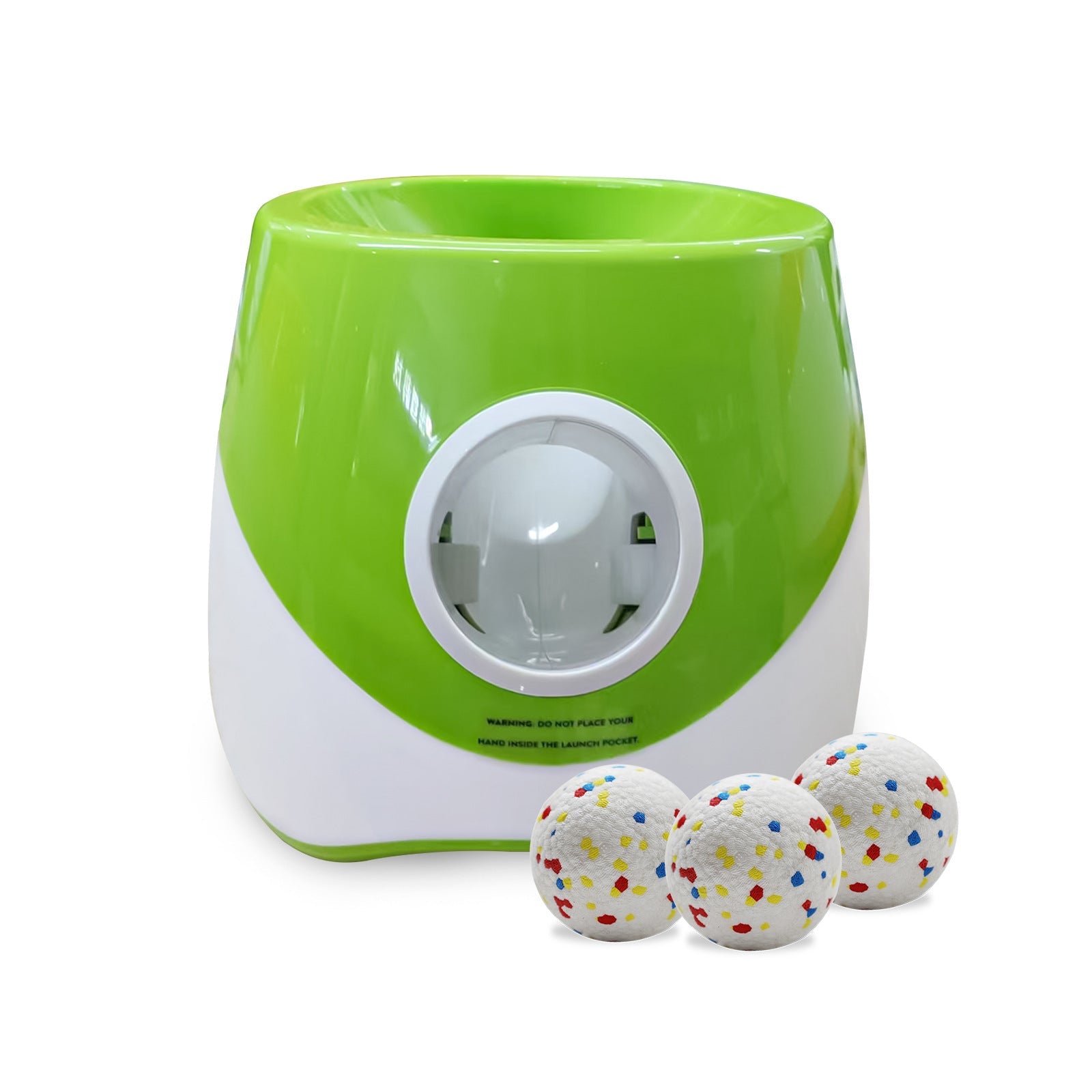 KFX-5696573 Interactive Outdoor Dog Tennis Ball Launcher with Three ETPU Balls - Bright Fluorescent Colors