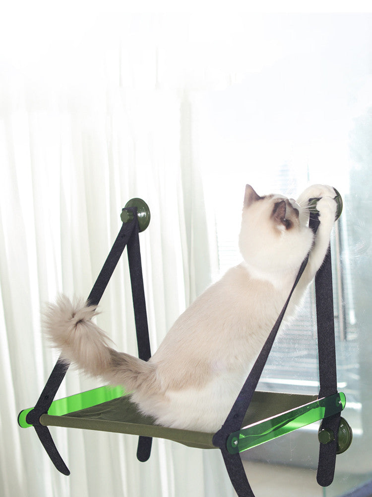 KFX-5698493 Window Sill Cat Hammock with Suction Cups - Comfortable Pet Bed in Green and Blue, Holds up to 35 kg