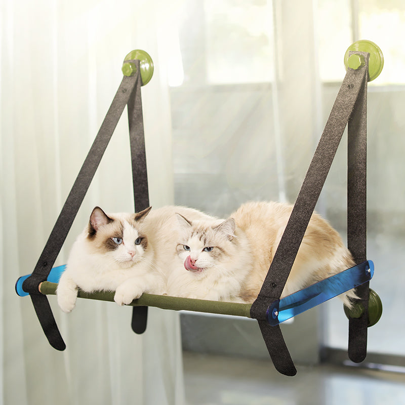 KFX-5698493 Window Sill Cat Hammock with Suction Cups - Comfortable Pet Bed in Green and Blue, Holds up to 35 kg