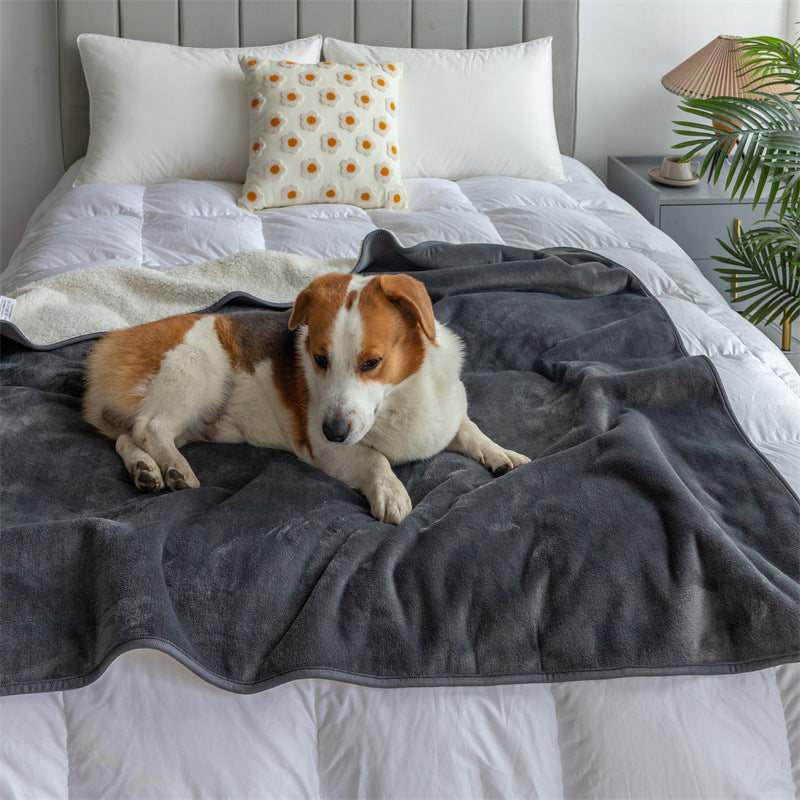 KFX-5703485 Waterproof Reusable Lambswool Pet Blanket - Gray, Navy, Camel, Coffee - 75x100CM & 127x150CM