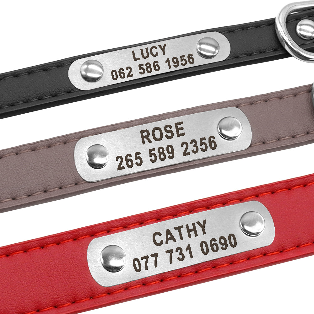 KFX-5704637 Durable Personalized PU Leather Pet ID Collar for Small to Large Dogs and Cats - Adjustable, Soft Padded with Custom Engraving Options