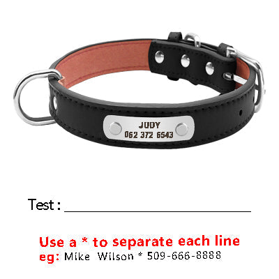 KFX-5704637 Durable Personalized PU Leather Pet ID Collar for Small to Large Dogs and Cats - Adjustable, Soft Padded with Custom Engraving Options