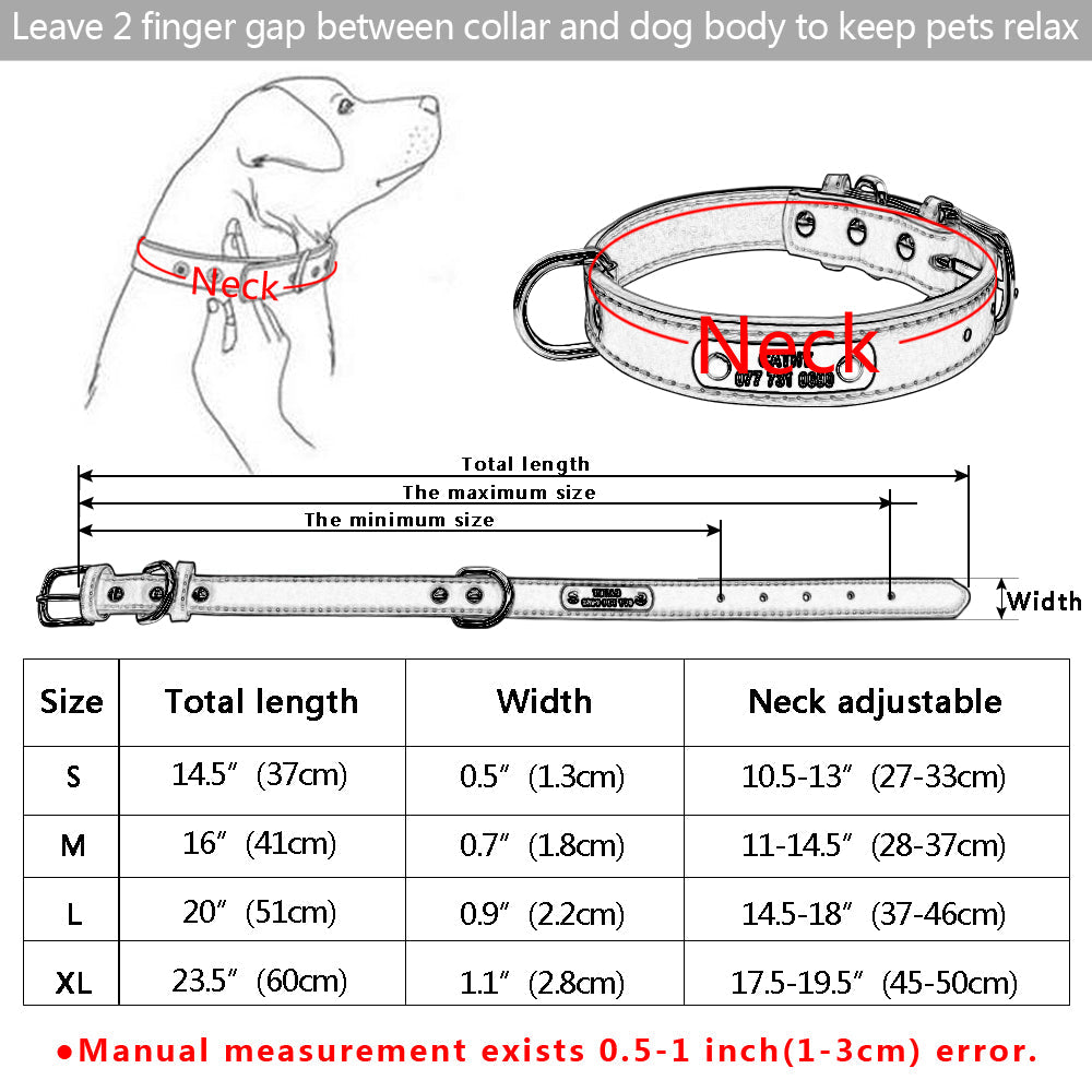 KFX-5704637 Durable Personalized PU Leather Pet ID Collar for Small to Large Dogs and Cats - Adjustable, Soft Padded with Custom Engraving Options