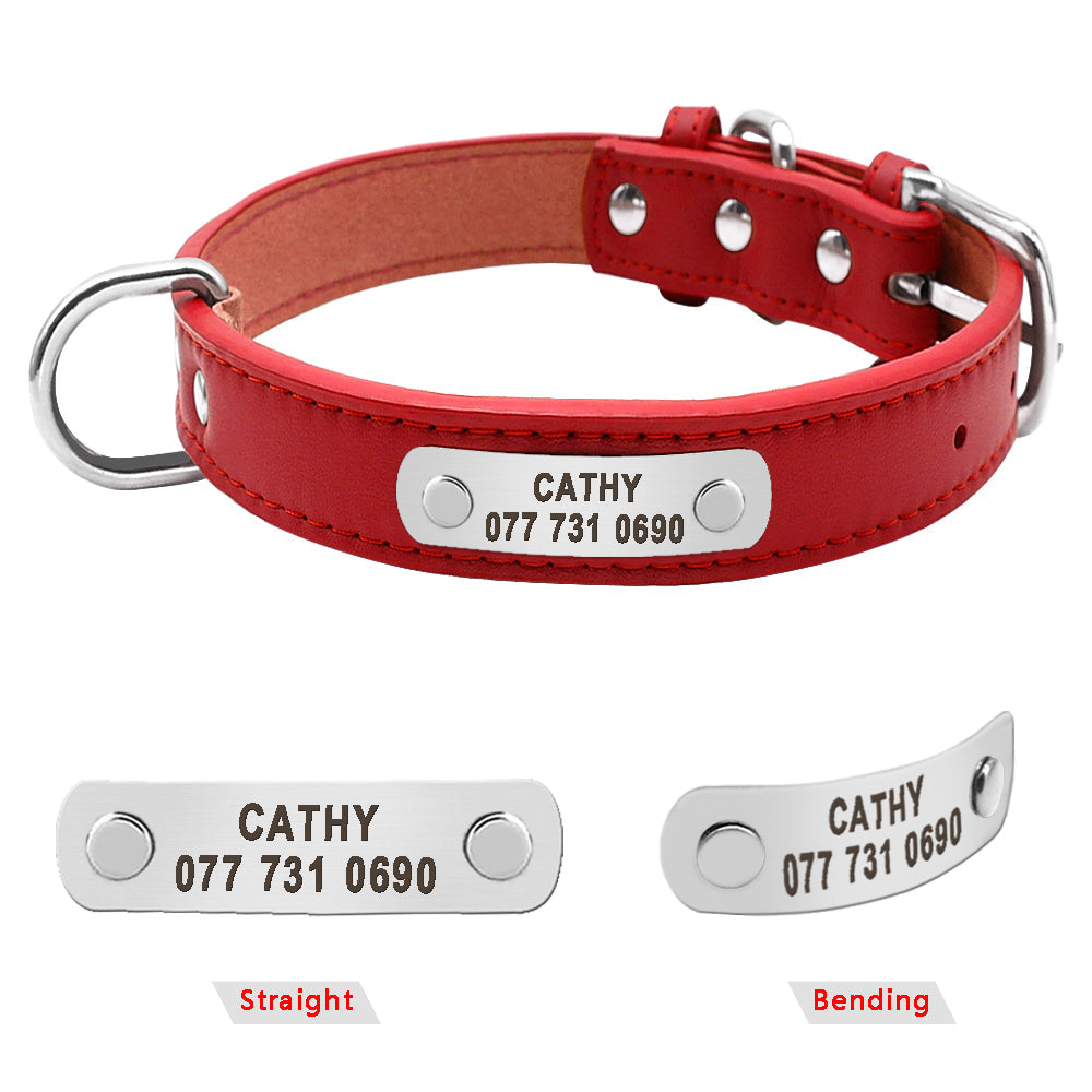 KFX-5704637 Durable Personalized PU Leather Pet ID Collar for Small to Large Dogs and Cats - Adjustable, Soft Padded with Custom Engraving Options