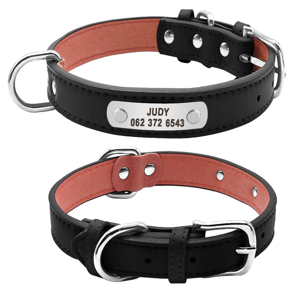 KFX-5704637 Durable Personalized PU Leather Pet ID Collar for Small to Large Dogs and Cats - Adjustable, Soft Padded with Custom Engraving Options