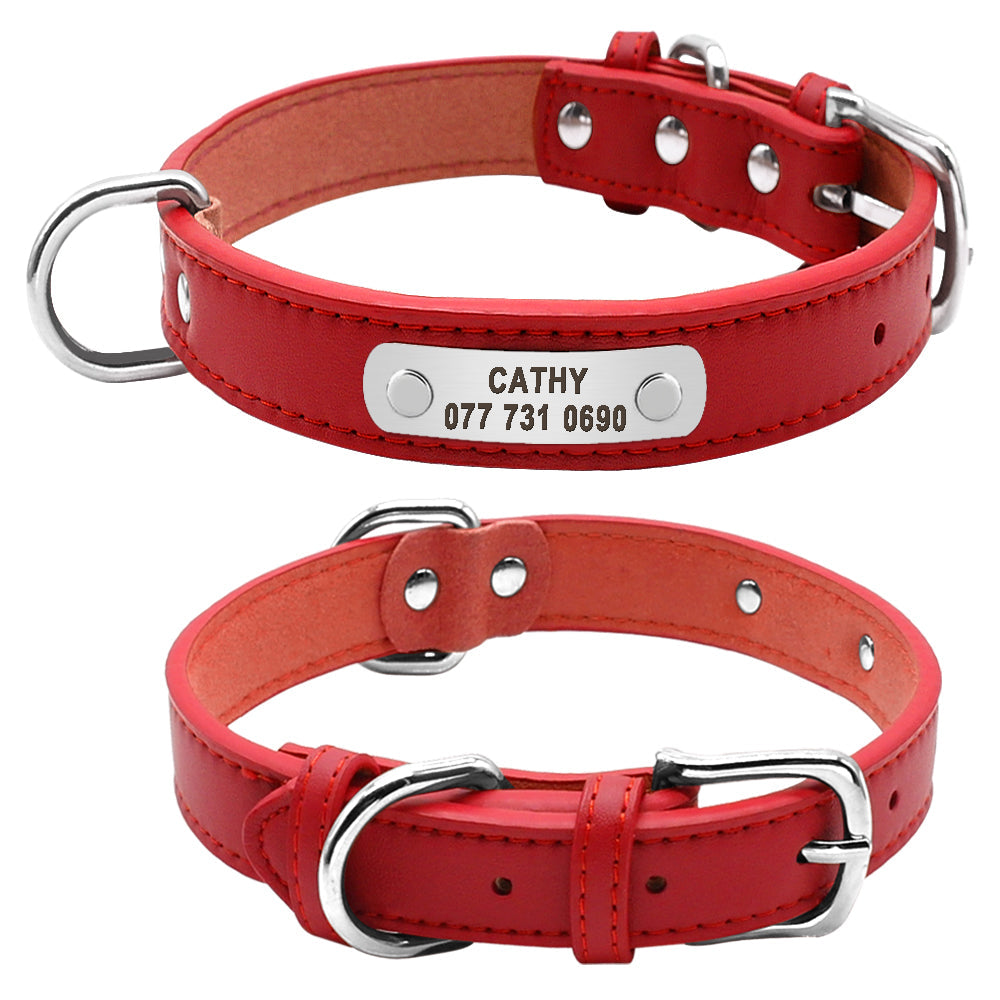 KFX-5704637 Durable Personalized PU Leather Pet ID Collar for Small to Large Dogs and Cats - Adjustable, Soft Padded with Custom Engraving Options