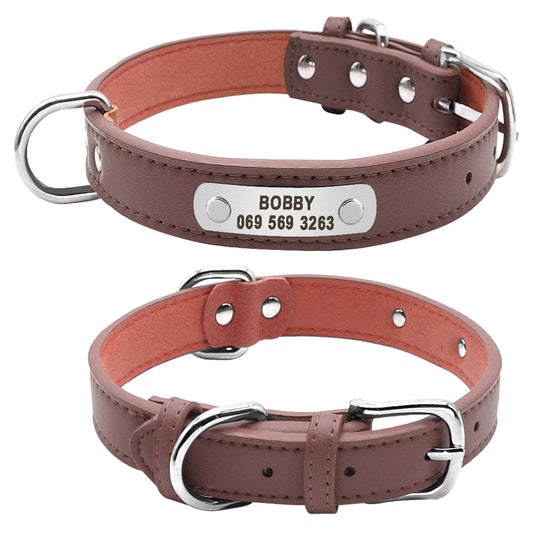 KFX-5704637 Durable Personalized PU Leather Pet ID Collar for Small to Large Dogs and Cats - Adjustable, Soft Padded with Custom Engraving Options
