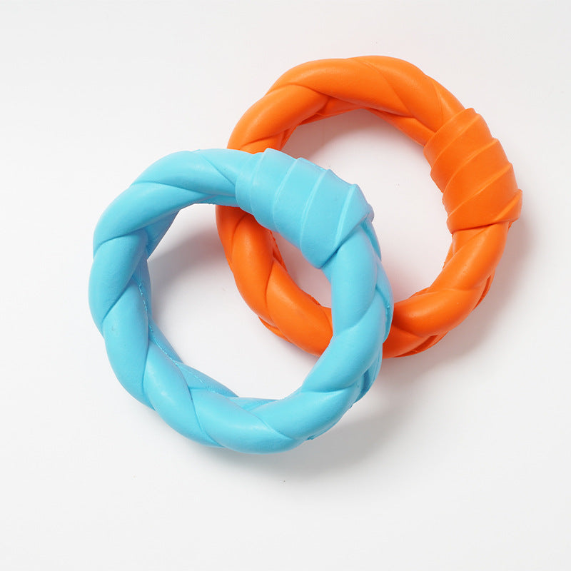 KFX-5705277 Interactive Rubber Dog Toy for Teeth Cleaning and Training - Woven Ring Shape, Meaty Flavor