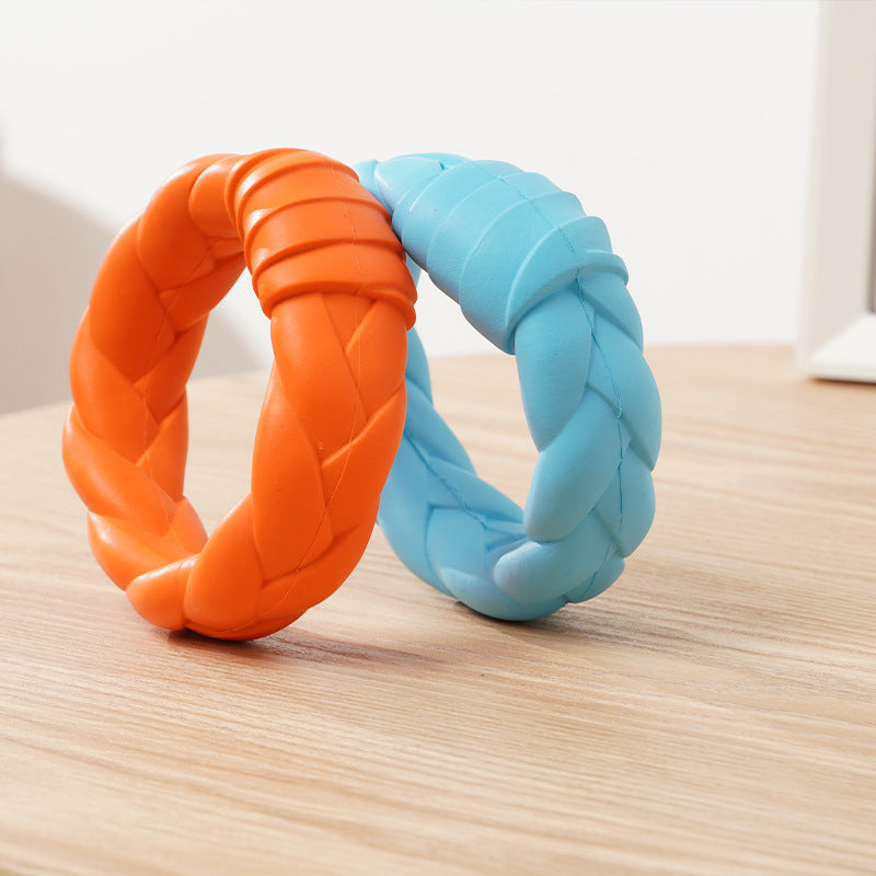 KFX-5705277 Interactive Rubber Dog Toy for Teeth Cleaning and Training - Woven Ring Shape, Meaty Flavor