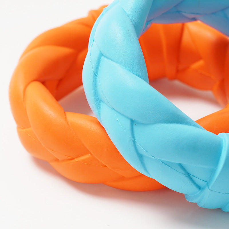 KFX-5705277 Interactive Rubber Dog Toy for Teeth Cleaning and Training - Woven Ring Shape, Meaty Flavor