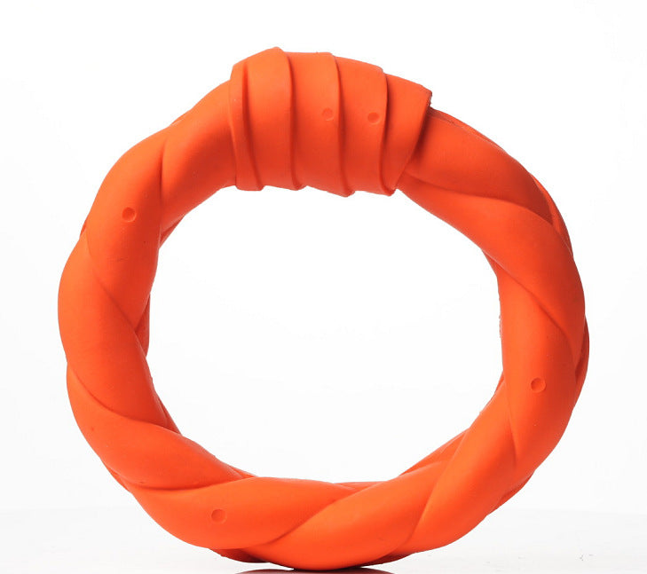 KFX-5705277 Interactive Rubber Dog Toy for Teeth Cleaning and Training - Woven Ring Shape, Meaty Flavor