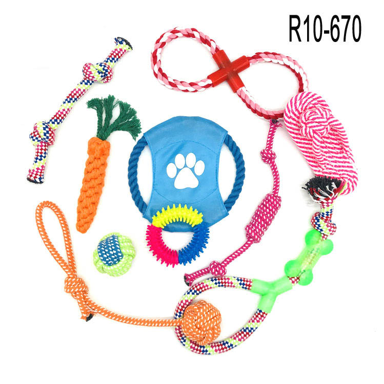 KFX-5707453 Durable Cotton Rope Dog Toy Set - 10 Piece Bite Resistant Playtime Collection