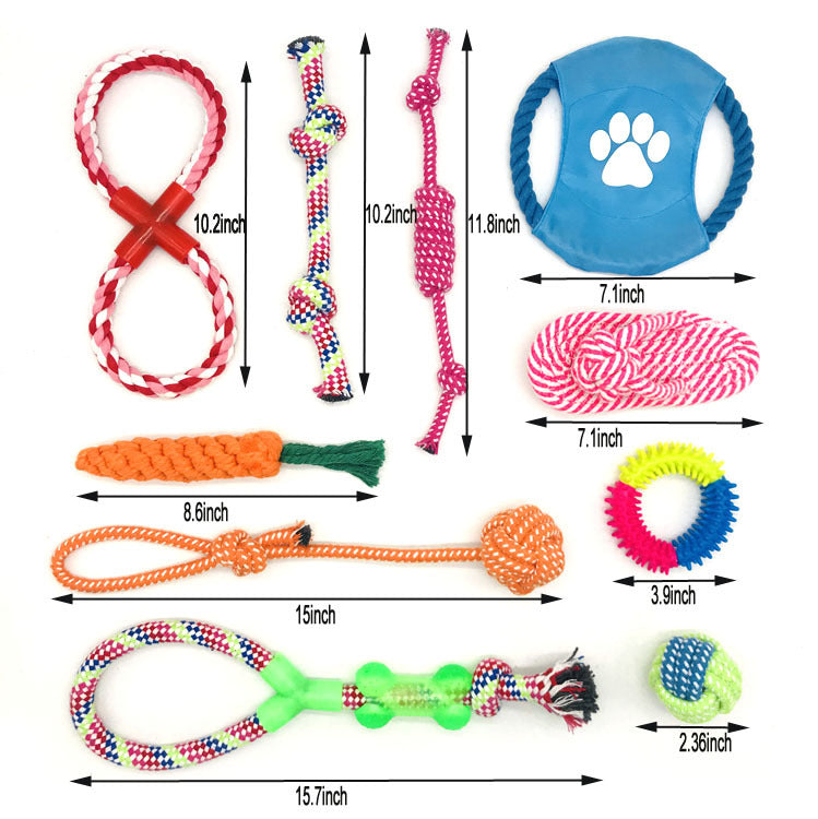 KFX-5707453 Durable Cotton Rope Dog Toy Set - 10 Piece Bite Resistant Playtime Collection