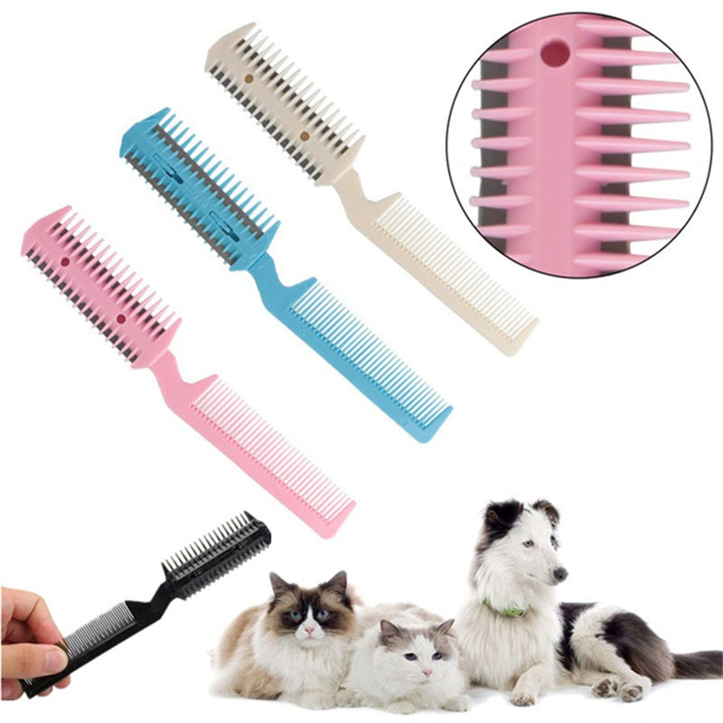 KFX-5708221 Two-Sided Pet Sharpening Comb with Built-in Blade - Pink, Blue, Beige