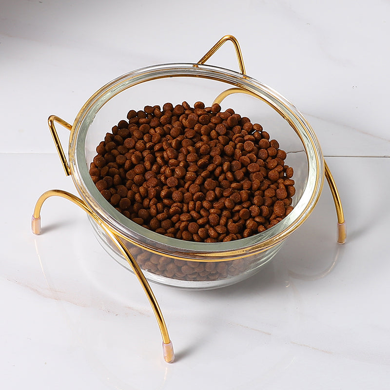 KFX-5708605 Glass Cat Bowl with Iron Rack – Ideal for Cats and Small to Medium Dogs