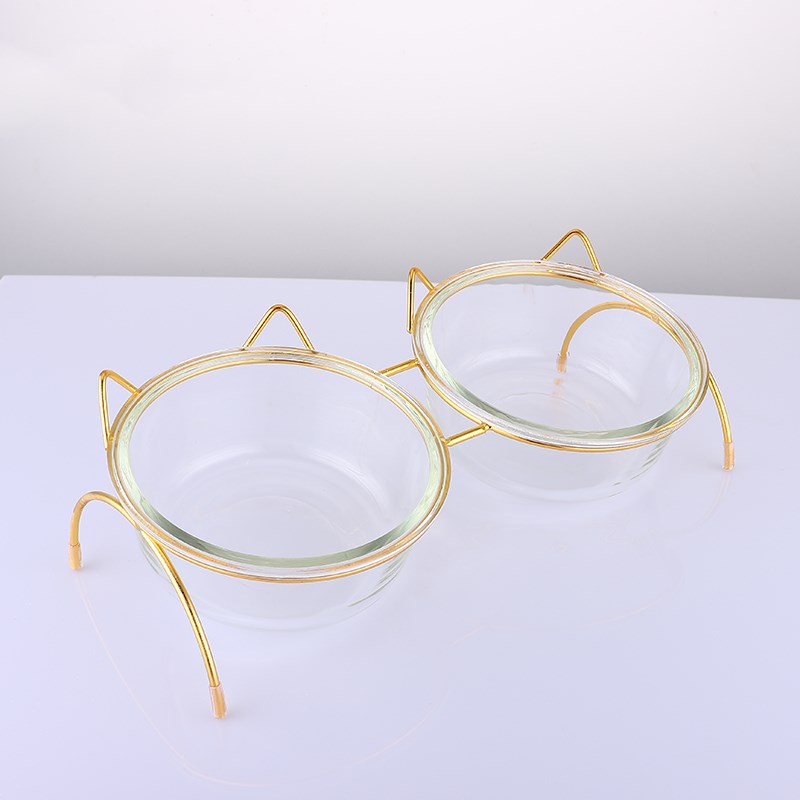 KFX-5708605 Glass Cat Bowl with Iron Rack – Ideal for Cats and Small to Medium Dogs