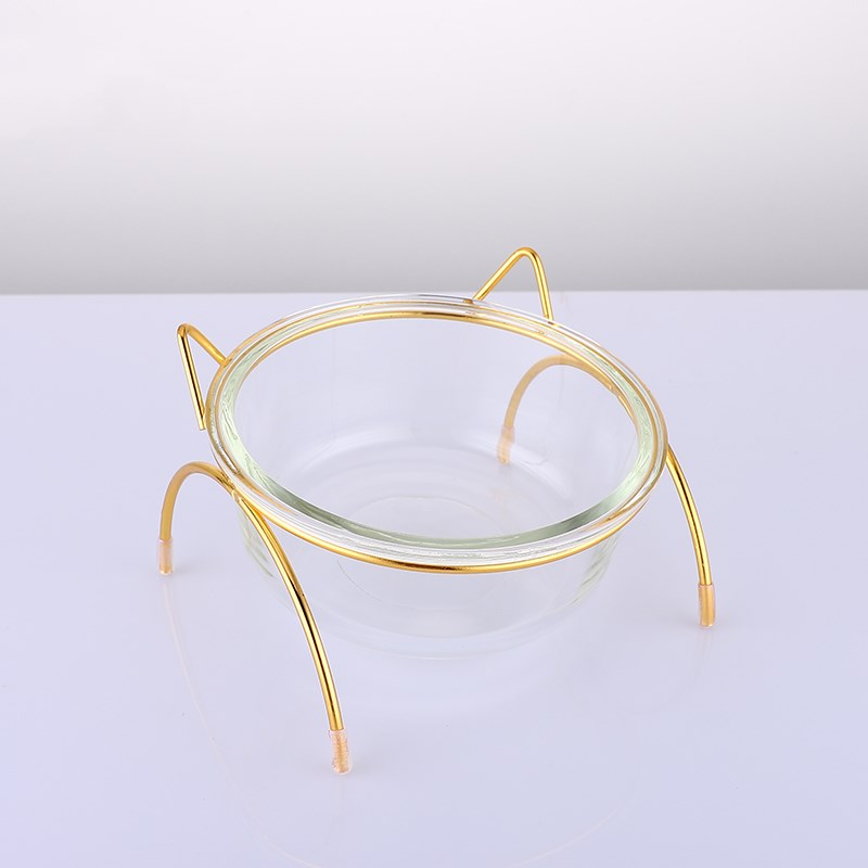KFX-5708605 Glass Cat Bowl with Iron Rack – Ideal for Cats and Small to Medium Dogs